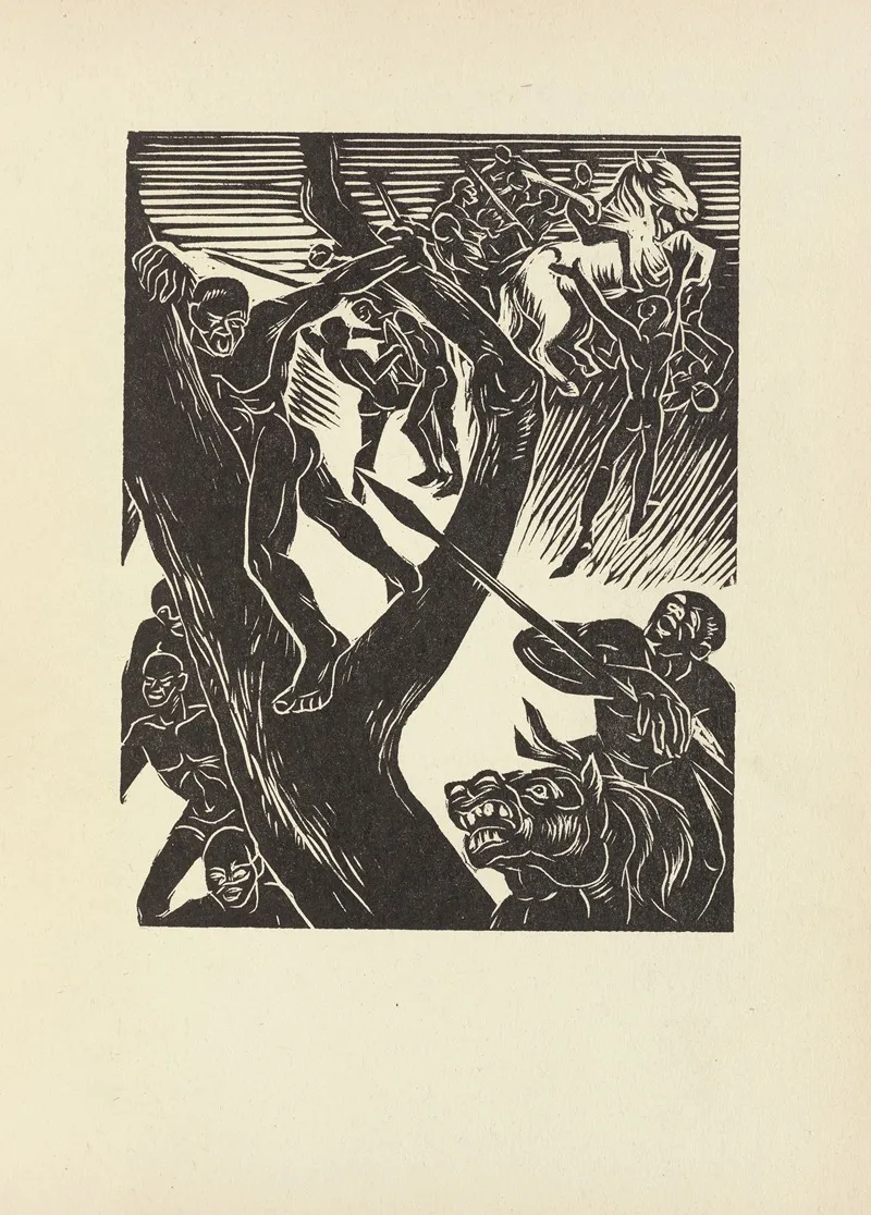 Young Absalom Be In A Tree And Soldiers Come Behind With Spears