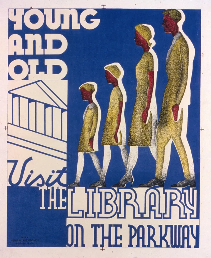 Young And Old Visit The Library On The Parkway Wall Art by Nathan Sherman - High-Resolution Digital Print
