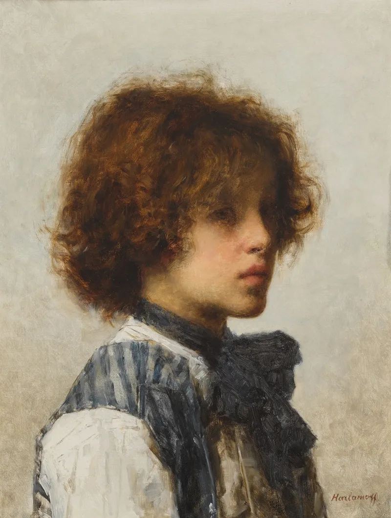 Young Boy Wearing A Striped Vest Wall Art by Alexei Alexeevich Harlamoff - High-Resolution Digital Print