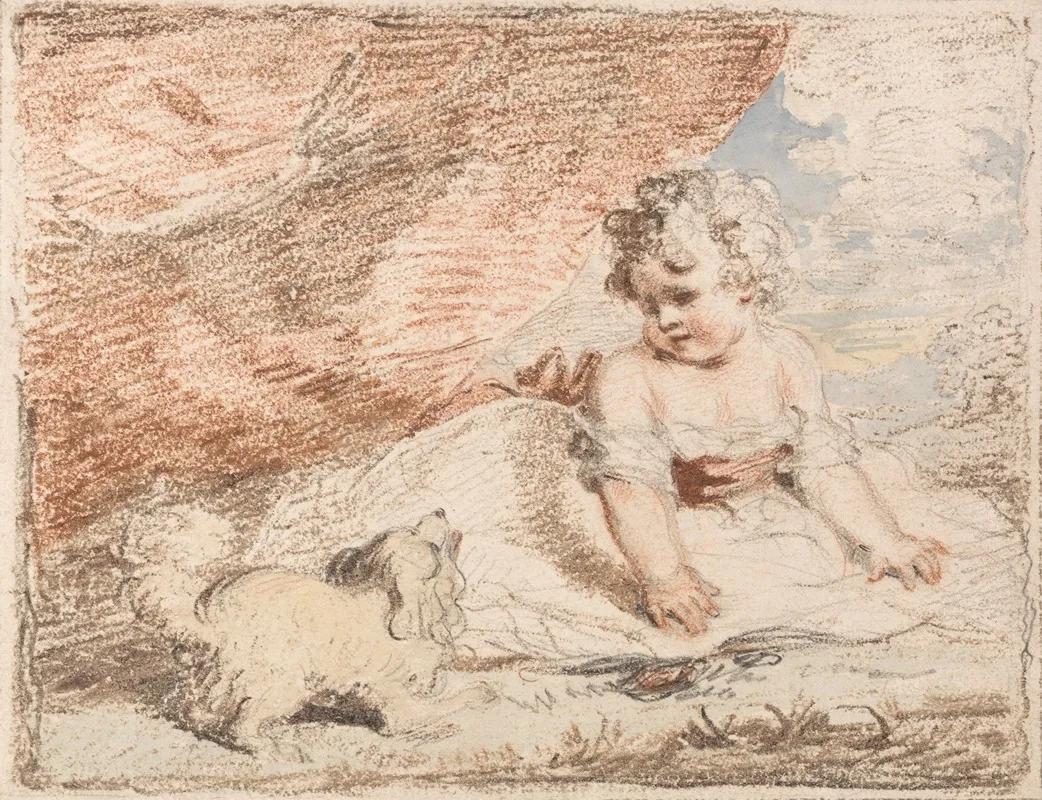 Young Child With Lap Dog Wall Art by John Hoppner - High-Resolution Digital Print