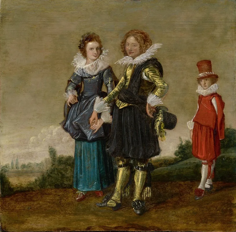 Young Couple Walking With A Page 2 Wall Art by Circle Of Dirck Hals - High-Resolution Digital Print