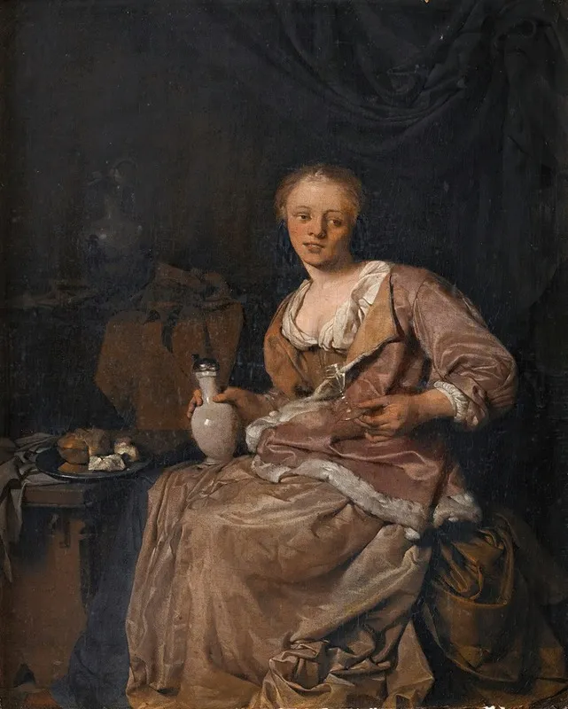 Young Girl Having A Glass Of Wine In An Interior Wall Art by Cornelis Pietersz. Bega - High-Resolution Digital Print