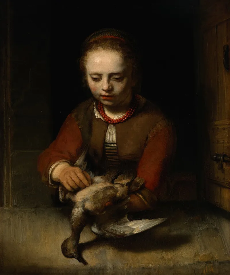 Young Girl Plucking A Duck Wall Art by Barent Fabritius - High-Resolution Digital Print