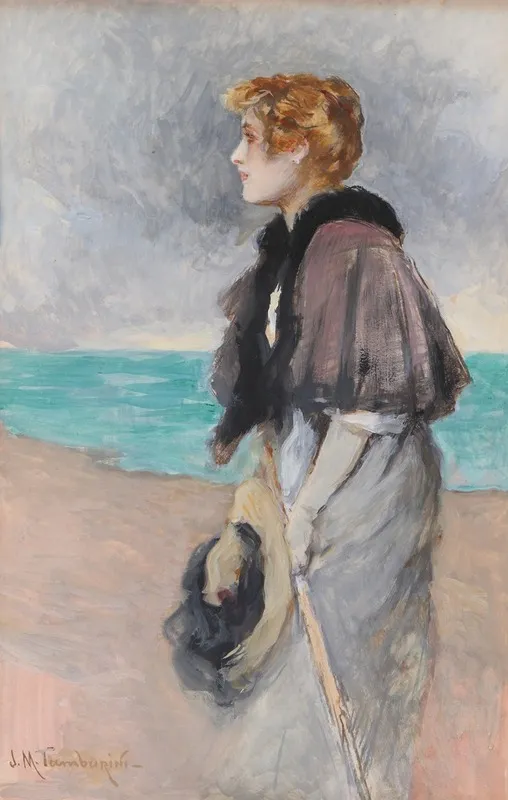 Young Girl With A Hat Wall Art by Josep Maria Tamburini i Dalmau - High-Resolution Digital Print