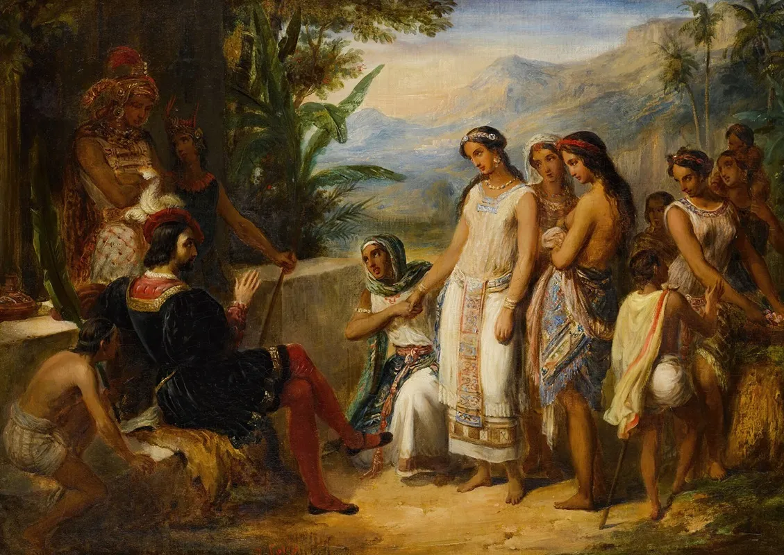 Young Inca Woman Being Offered For Marriage Wall Art by Alexandre Marie Colin - High-Resolution Digital Print