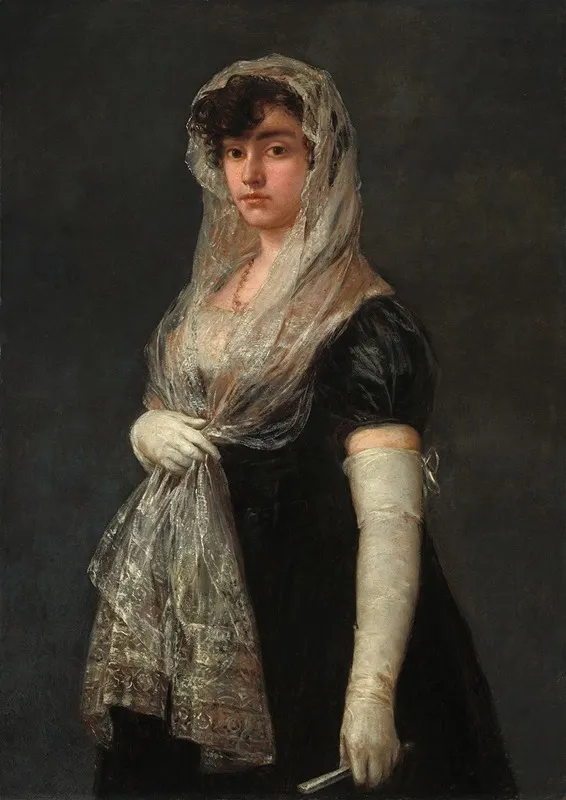 Young Lady Wearing A Mantilla And Basquina Wall Art by Francisco de Goya - High-Resolution Digital Print