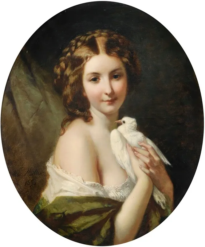 Young Lady With A Dove Wall Art by Karl Friedrich Johann von Müller - High-Resolution Digital Print