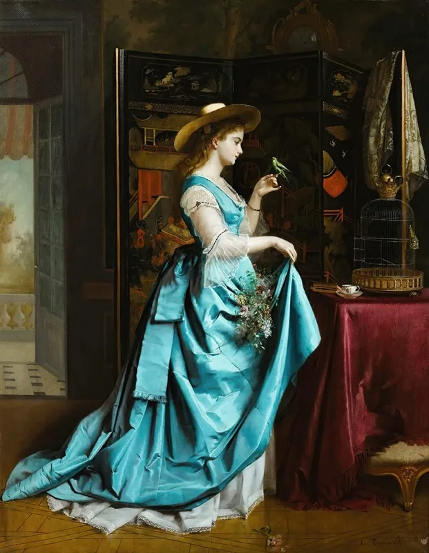 Young Lady With A Parrot Wall Art by Eugène Accard - High-Resolution Digital Print