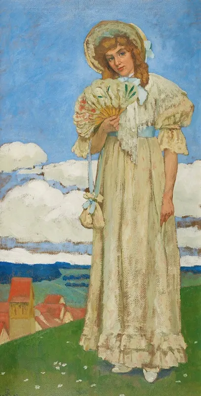Young Lady With Fan Wall Art by Sigismund Righini - High-Resolution Digital Print