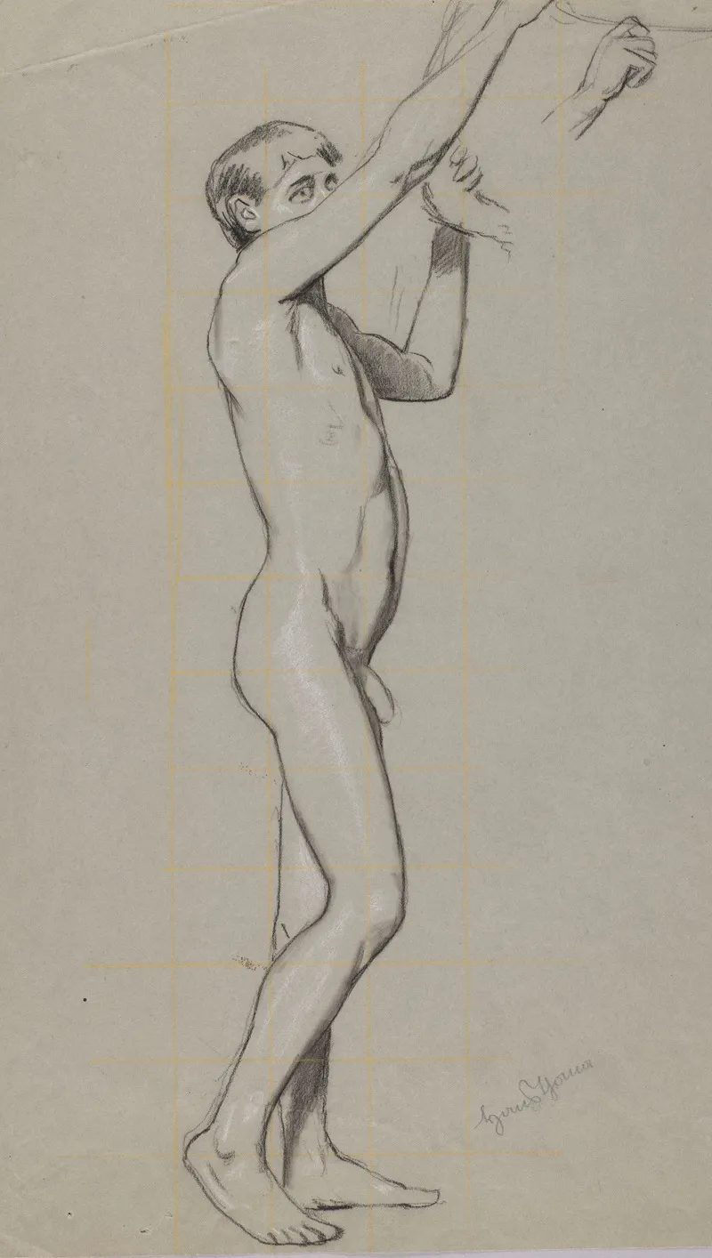 Young Male Nude Sketch Of A Clenched Fist Wall Art by Hans Thoma - High-Resolution Digital Print