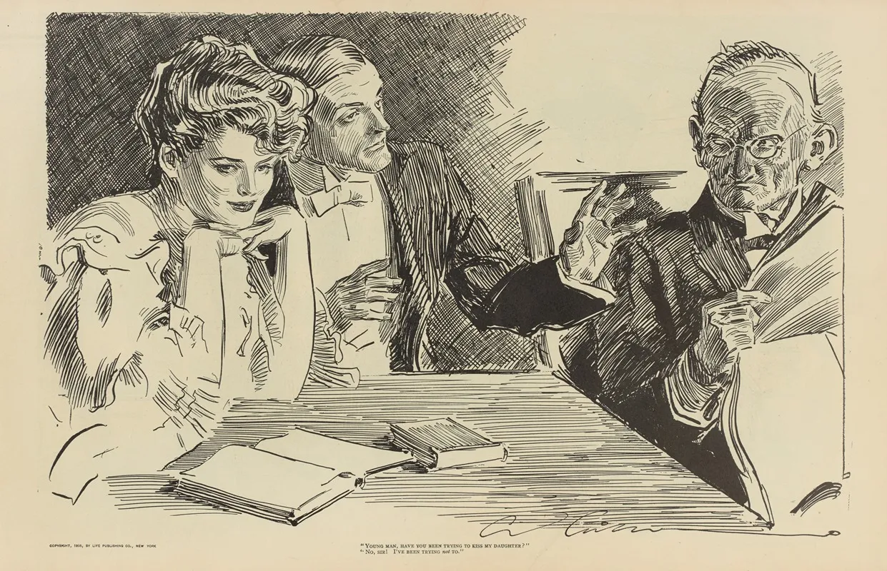 Young Man Have You Been Trying To Kiss My Daughter Wall Art by Charles Dana Gibson - High-Resolution Digital Print
