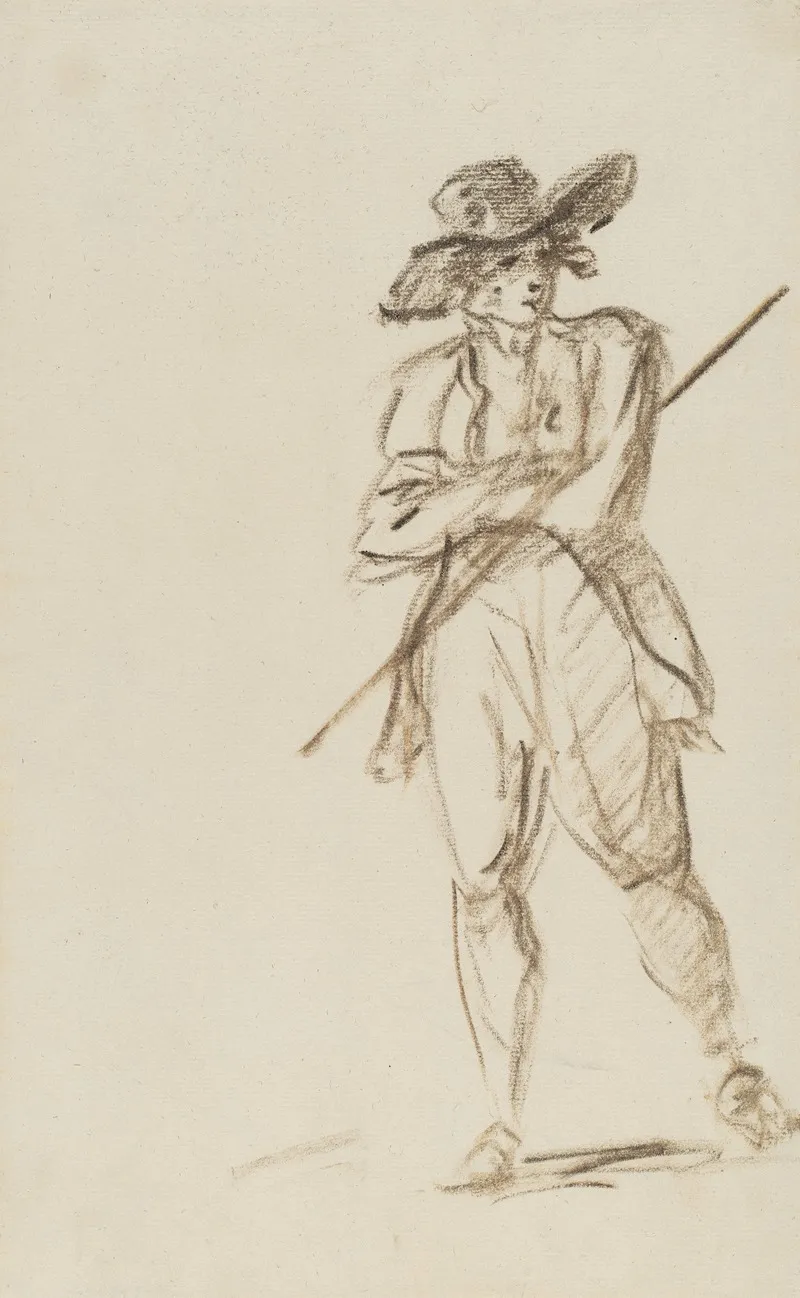 Young Man Holding A Stick Under His Arm