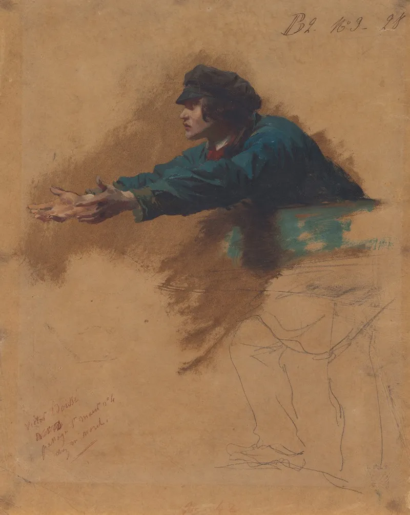 Young Man Leaning Forward With Outstretched Arms Study For Soldiers Distributing Bread To The Poor 2 Wall Art by Isidore Pils - High-Resolution Digital Print
