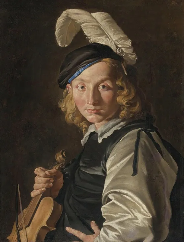 Young Man With A Fiddle Wall Art by Matthias Stom - High-Resolution Digital Print