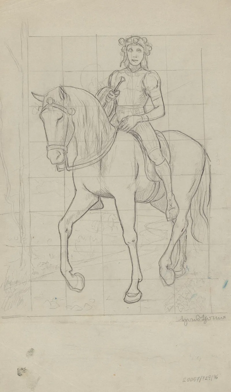Young Man With A Wreath On His Head On Horseback Wall Art by Hans Thoma - High-Resolution Digital Print
