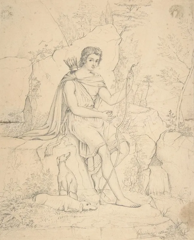 Young Man With Bow And Arrow Wall Art by François Jacques Fleischbein - High-Resolution Digital Print