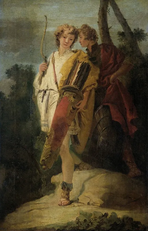 Young Man With Bow And Large Quiver And His Companion With A Shield Wall Art by Giovanni Battista Tiepolo - High-Resolution Digital Print