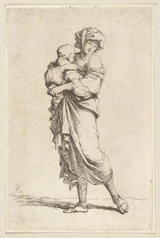 Young Mother Carrying An Infant Wall Art by Salvator Rosa - High-Resolution Digital Print