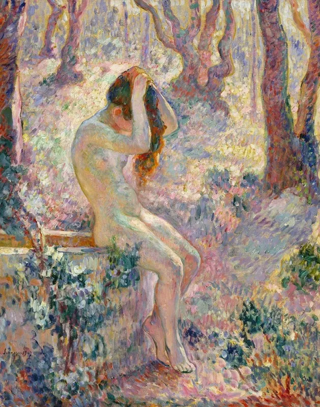 Young Nude Seated On The Edge Of A Well Wall Art by Henri Lebasque - High-Resolution Digital Print
