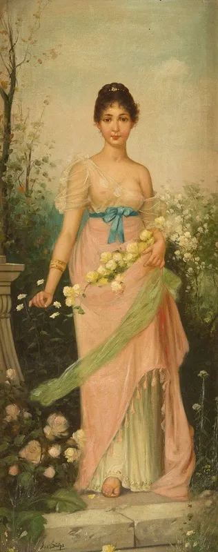 Young Roman Woman With Rose Garland Wall Art by Josef Sühs - High-Resolution Digital Print