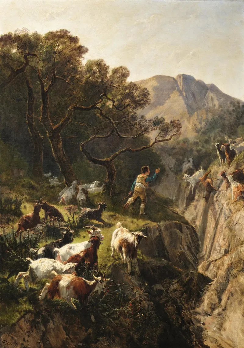 Young Shepherd In The Mountains Wall Art by Giuseppe Palizzi - High-Resolution Digital Print