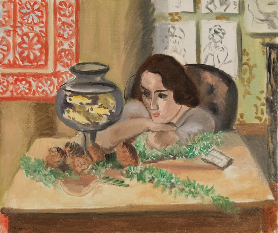 Young Woman Before An Aquarium Jeune Fille Devant Un Aquarium