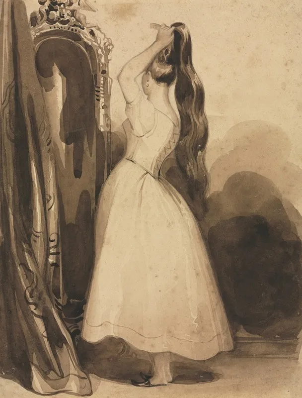Young Woman Combing Her Hair