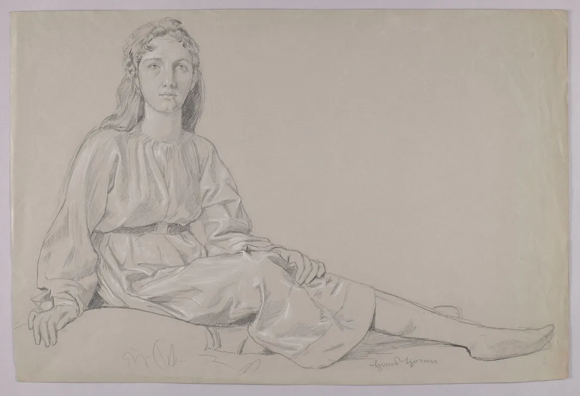 Young Woman In A Tunic Sitting On The Grass Wall Art by Hans Thoma - High-Resolution Digital Print