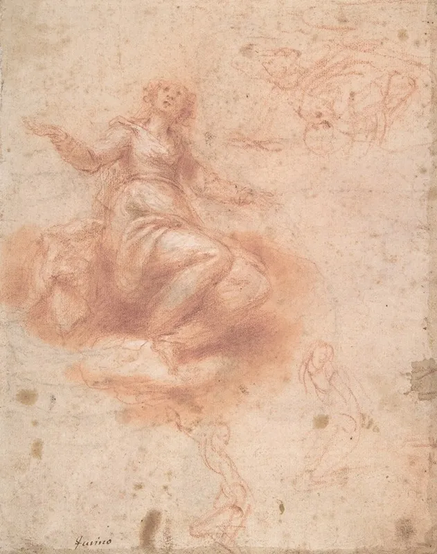 Young Woman On A Cloud With Three Figures