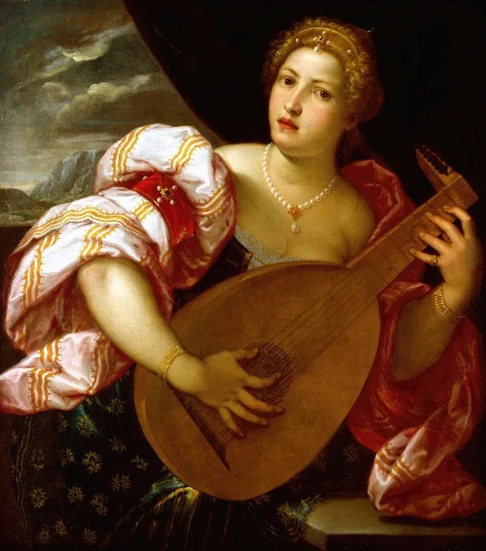 Young Woman Playing A Lute Wall Art by Parrasio Micheli - High-Resolution Digital Print