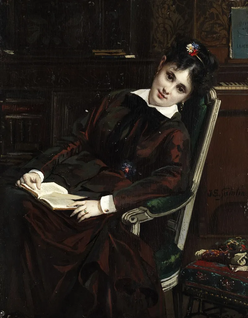 Young Woman Reading 8 Wall Art by Jules-Émile Saintin - High-Resolution Digital Print