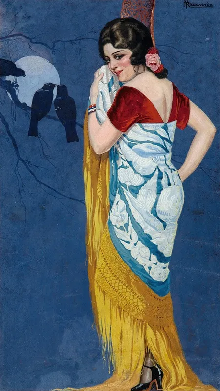 Young Woman Smiling In The Moonlight Wall Art by Ramón José Izquierdo y Garrido - High-Resolution Digital Print