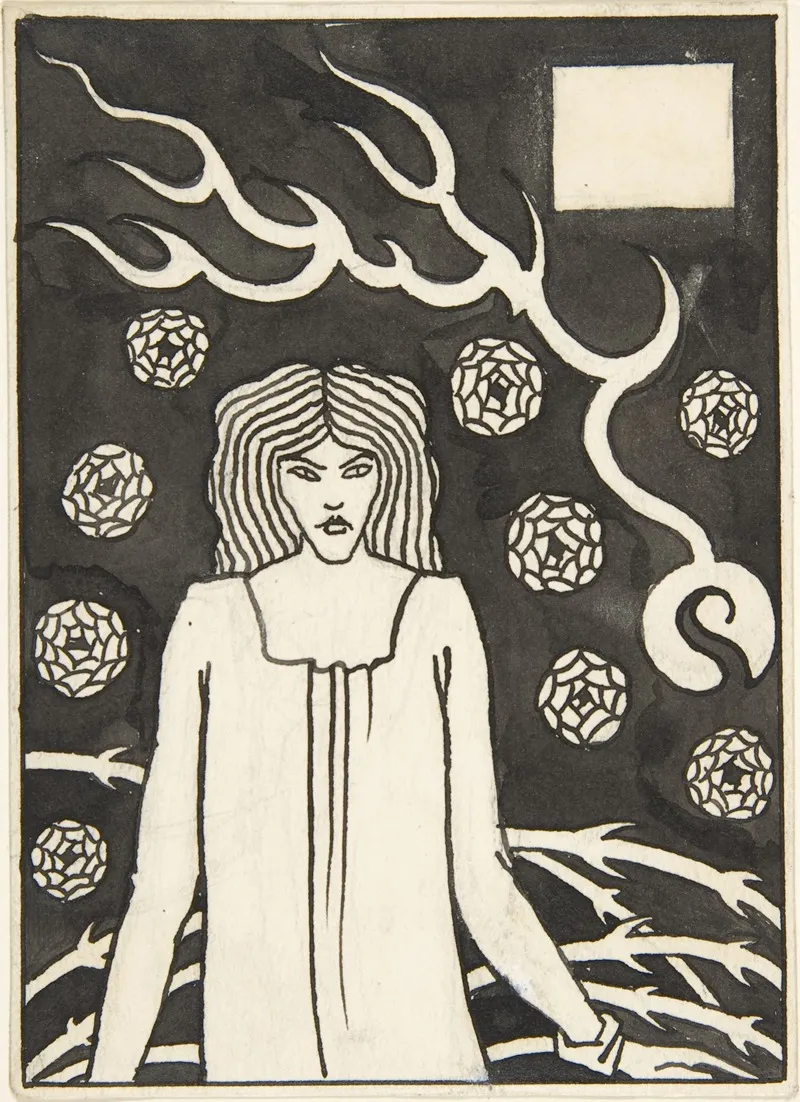 Young Woman Surrounded By Briars Lightning And Roses Wall Art by Aubrey Vincent Beardsley - High-Resolution Digital Print