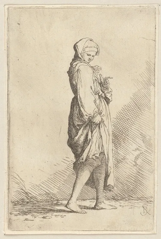 Young Woman Walking Toward The Right