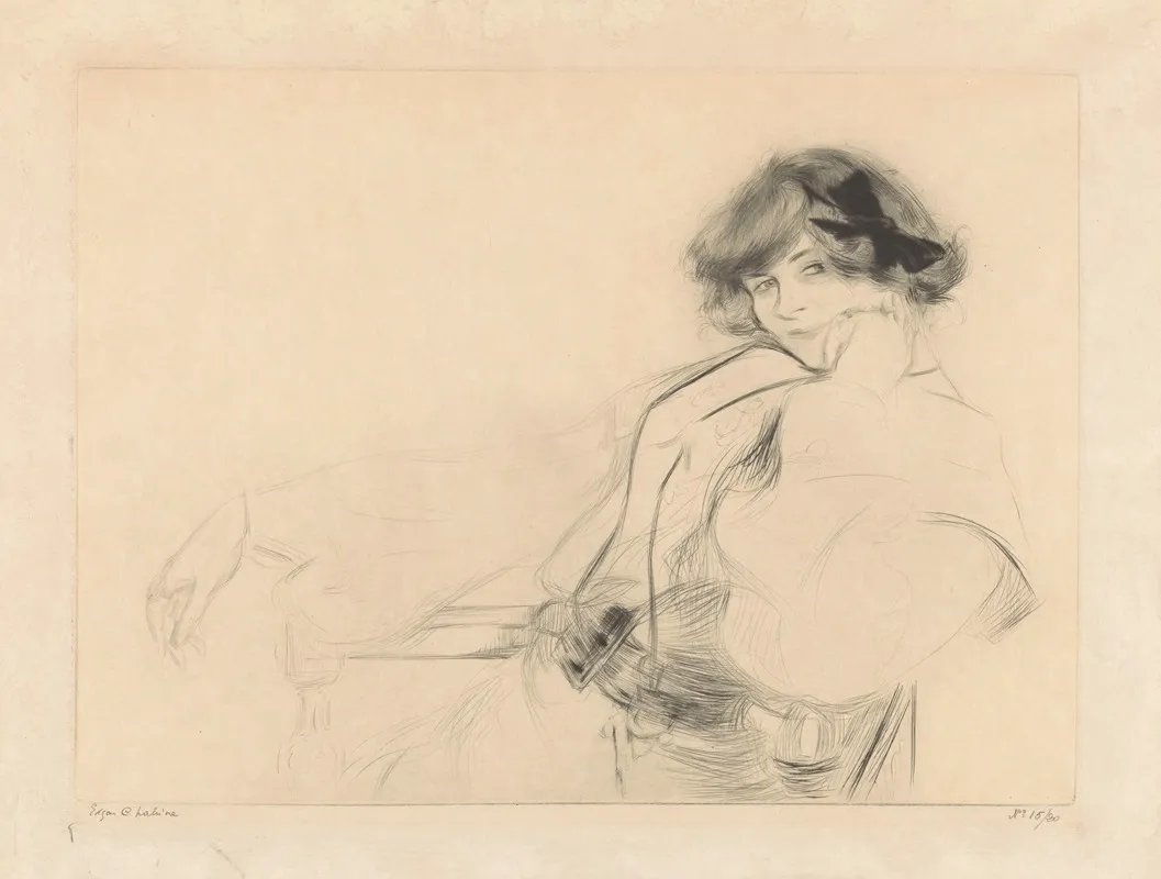 Young Woman With A Bow In Her Hair Sitting On A Chair