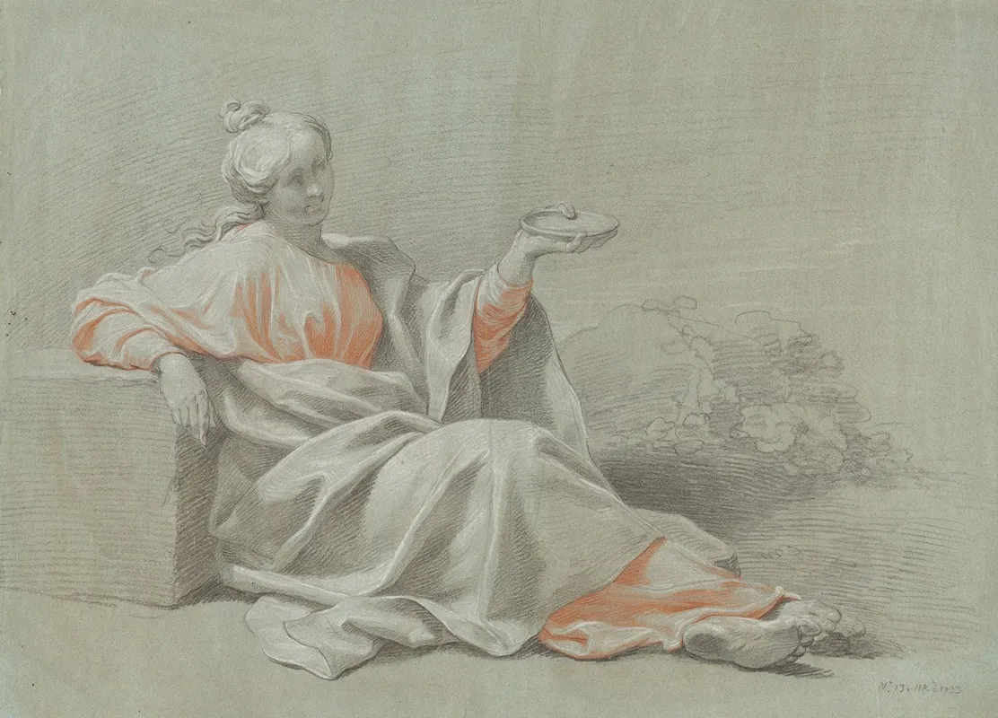 Young Woman With A Bowl Seated Outdoors Wall Art by Johann Justin Preissler - High-Resolution Digital Print