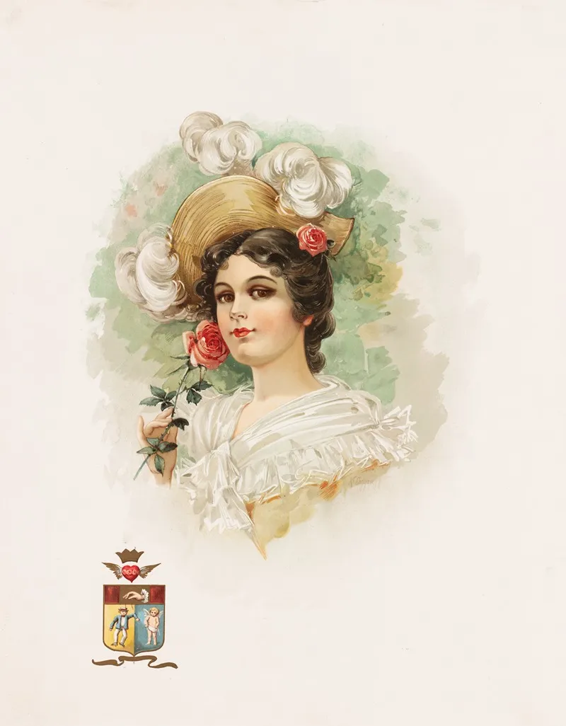 Young Woman With Pink Roses Wall Art by Katherine Connor - High-Resolution Digital Print