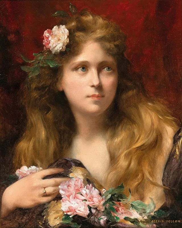 Young Woman With Roses 2 Wall Art by Alexis Vollon - High-Resolution Digital Print