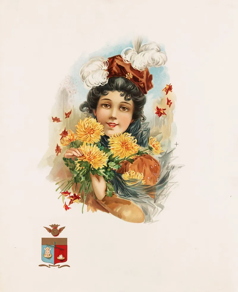Young Woman With Yellow Chrysanthemums Wall Art by Katherine Connor - High-Resolution Digital Print