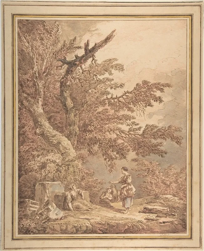 Young Women In A Landscape With Architectural Fragments