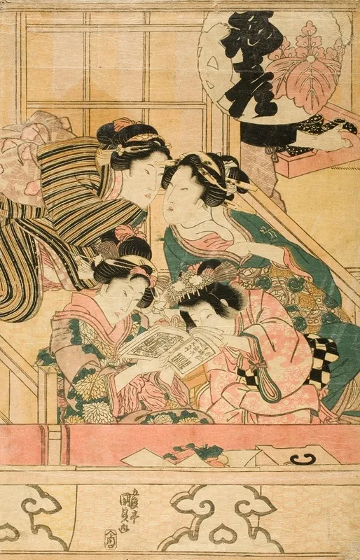 Young Women In A Theater Balcony Wall Art by Utagawa Kunisada (Toyokuni III) - High-Resolution Digital Print