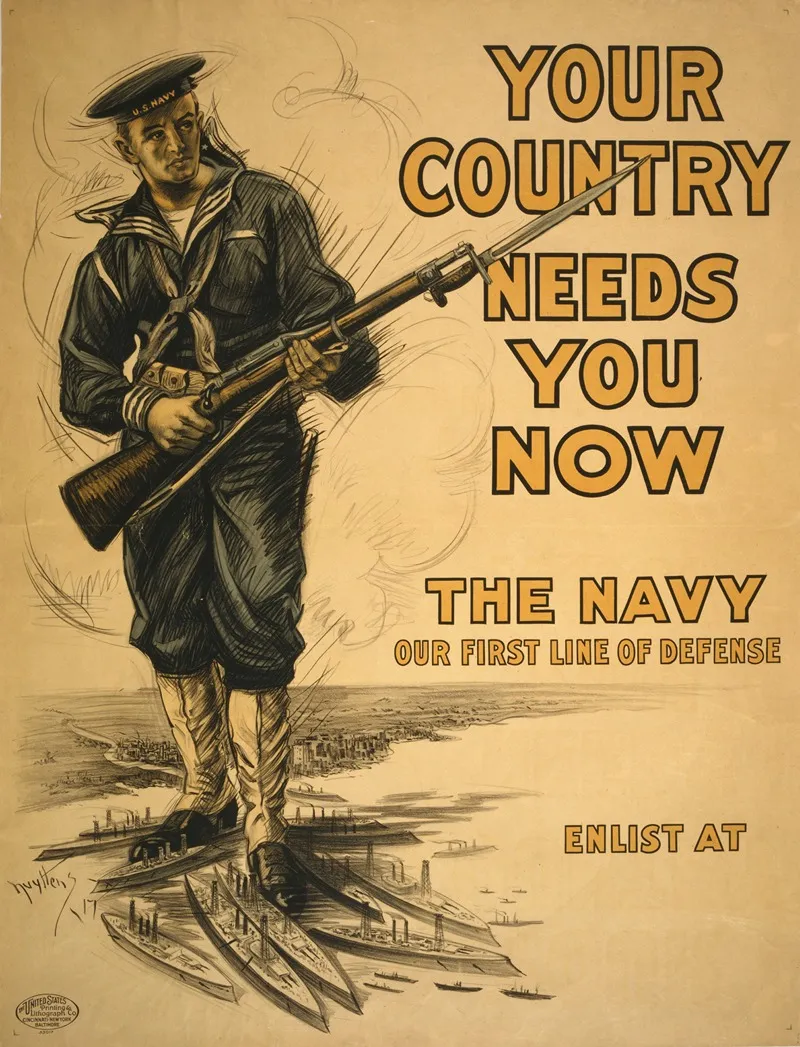 Your Country Needs You Now The Navy Our First Line Of Defense Wall Art by Josef Pierre Nuyttens - High-Resolution Digital Print