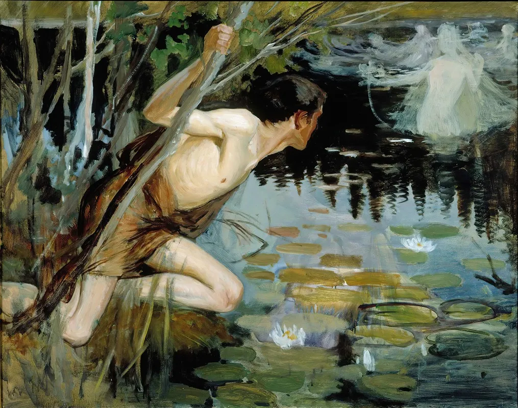 Youth And A Mermaid Sketch Wall Art by Albert Edelfelt - High-Resolution Digital Print