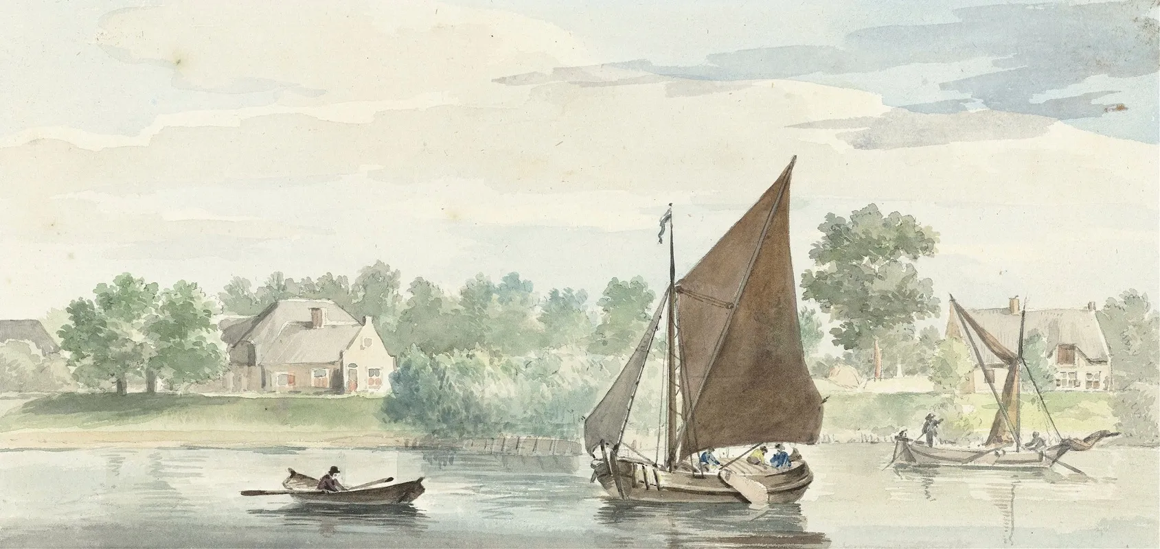 Zeilend Schip Op De Beneden Merwede Bij De Papendrechtse Dijk Wall Art by Aert Schouman - High-Resolution Digital Print