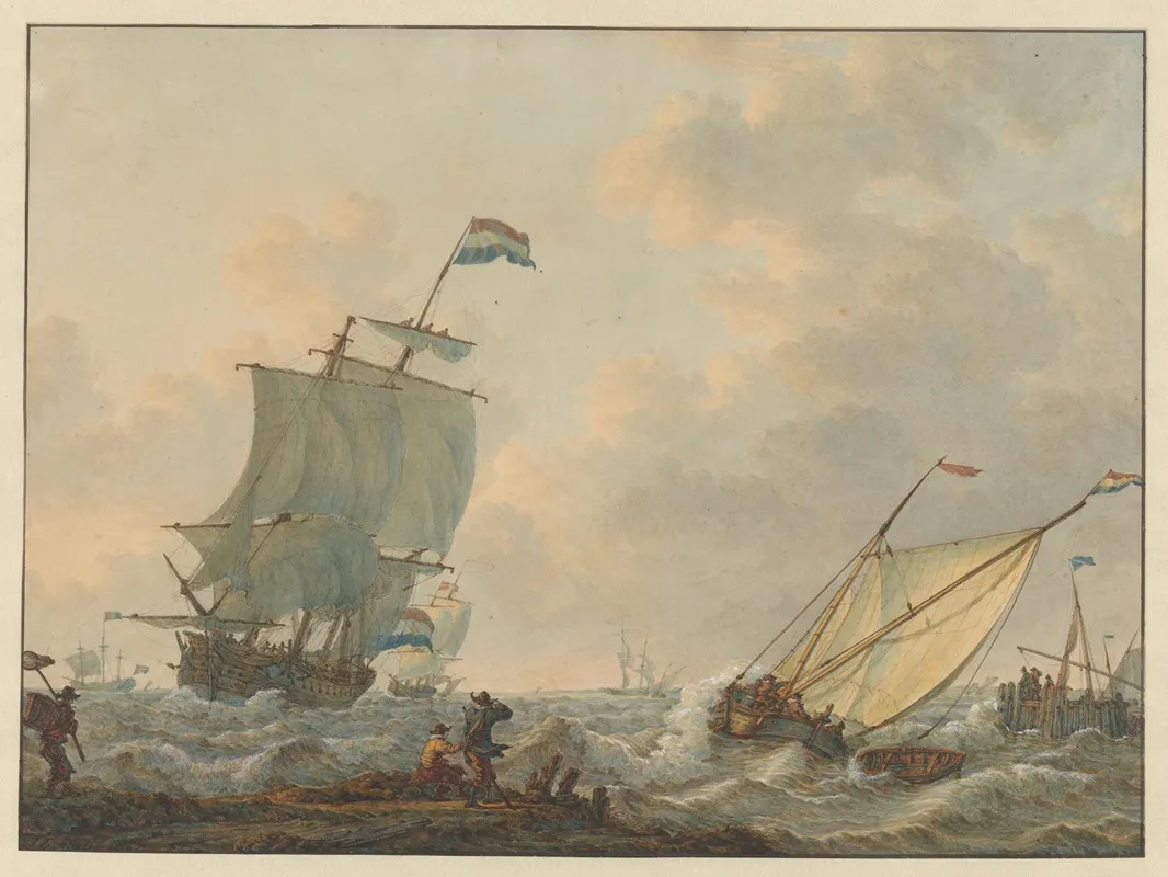 Zeilschepen Op Woelig Water Wall Art by Johannes Christiaan Schotel - High-Resolution Digital Print