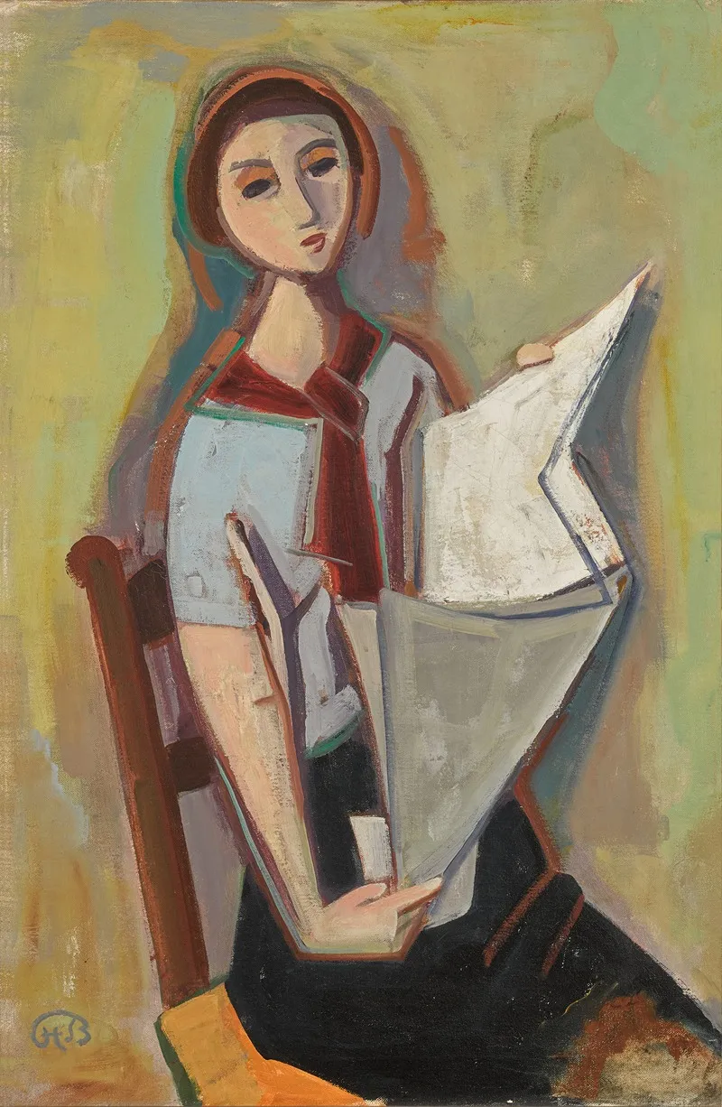 Zeitungslesende Junge Frau Young Woman Reading A Newspaper Wall Art by Karl Hofer - High-Resolution Digital Print