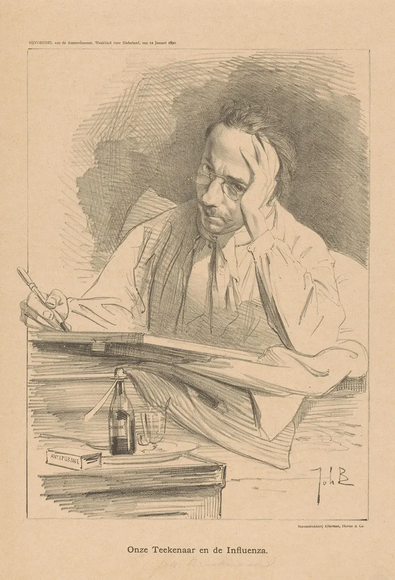 Zelfportret Van Johan Braakensiek Onze Tekenaar En De Influenza