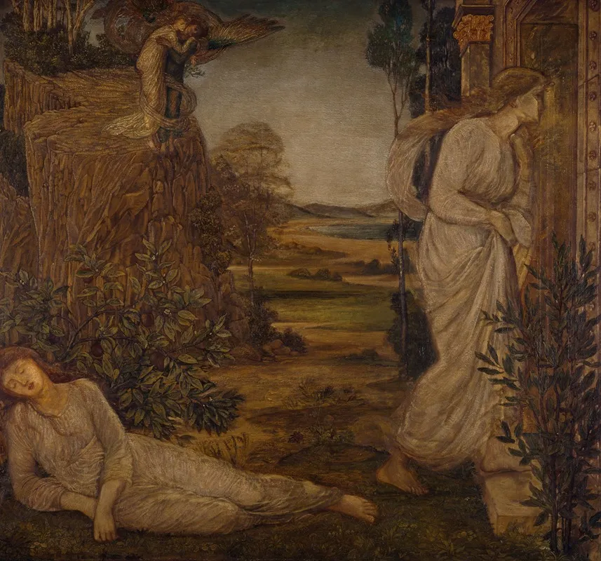 Zephyrus Bearing Psyche To The Mountain 2 Wall Art by Sir Edward Coley Burne-Jones - High-Resolution Digital Print