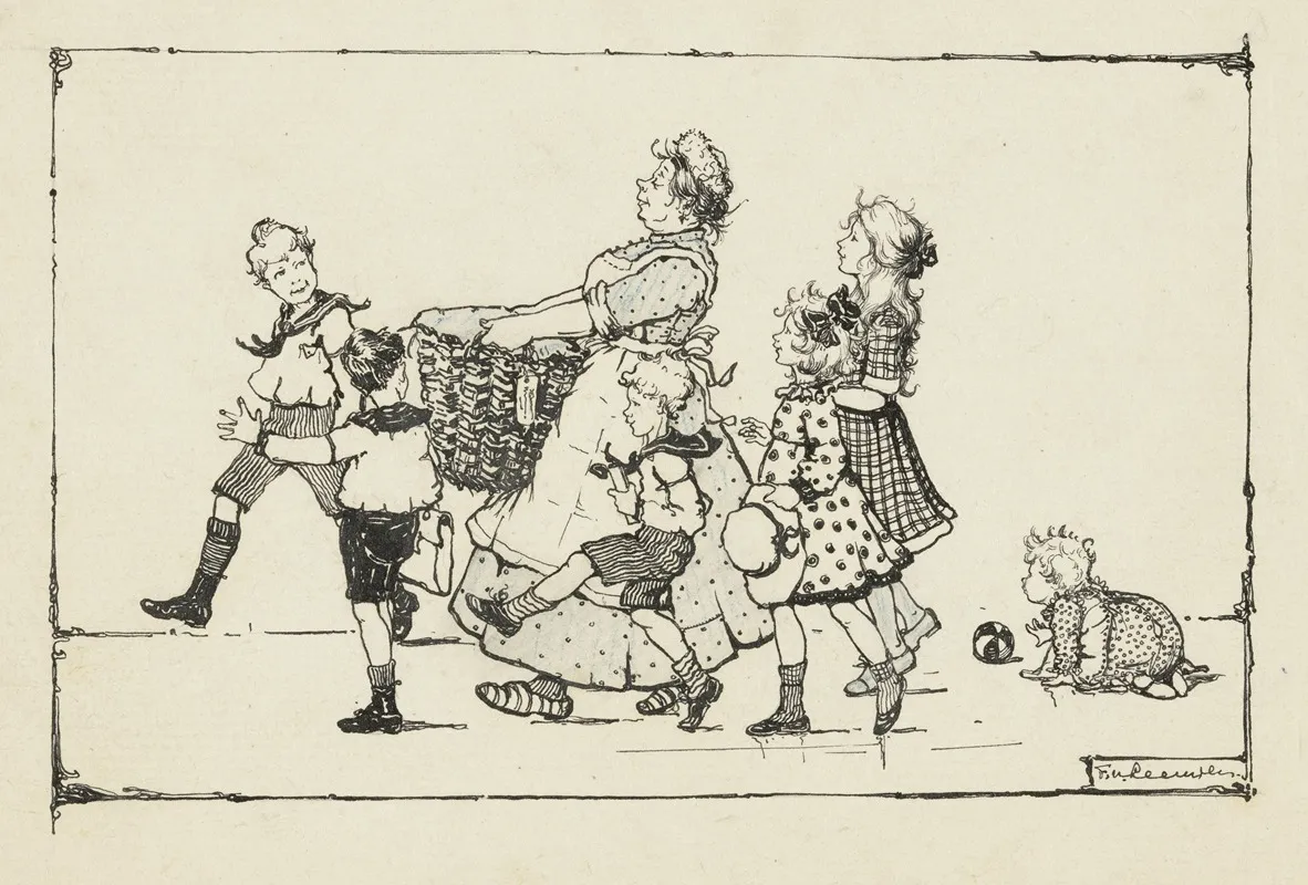 Zes Kinderen En Een Vrouw Met Een Mand Wall Art by F. van Leeuwen - High-Resolution Digital Print