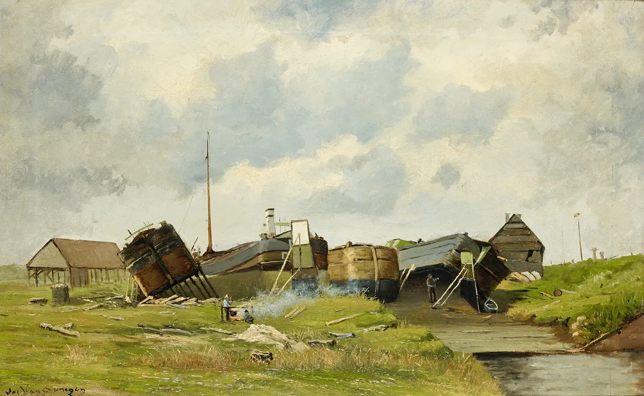 Zicht Op Een Werf Met Binnenschepen Te Emmahaveken Voorbij Doel Wall Art by Jos Van Genegen - High-Resolution Digital Print